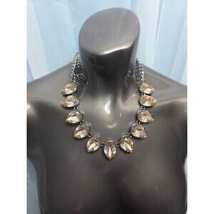 Kendra Scott Champagne Crystal Statement Necklace Silvertone Teardrop 18”